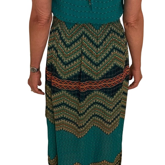 Boho Maxi Dress Teal Green Brown Sleeveless‎ Summer Casual - Picture 5 of 8
